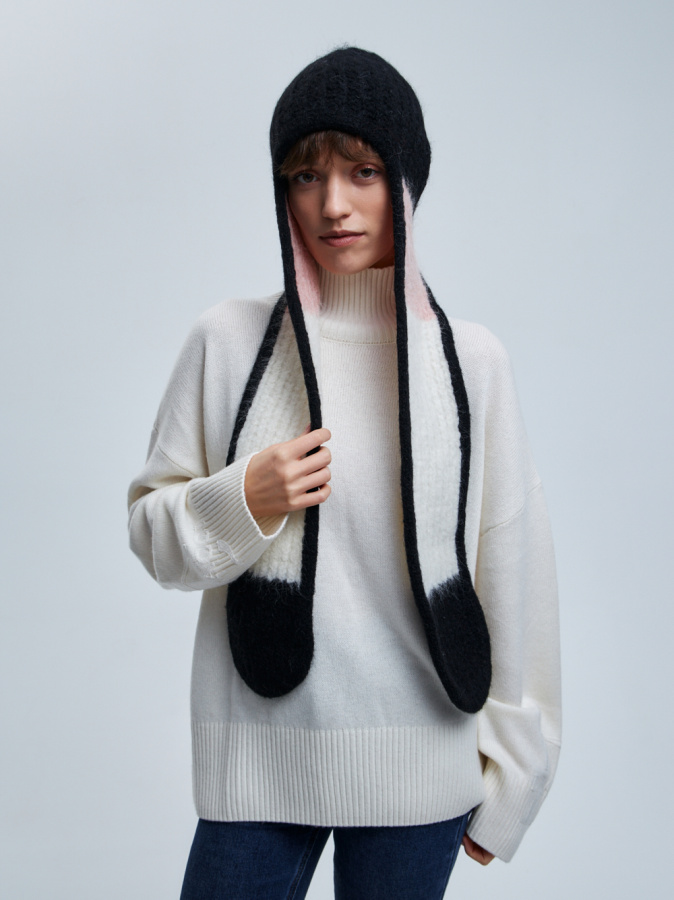 шапка ушанка 240140 - черно-розовый (1)