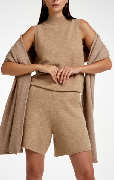 джемпер без рукавов 2435WS бежевый, шорты 23-0135 бежевые (7)